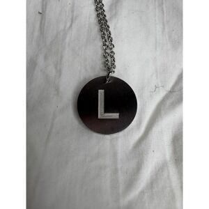 Silver Tone Round Pendant Letter L Necklace Chain